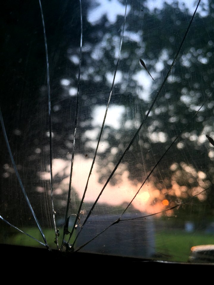 Broken glass, Sunset, Shattered