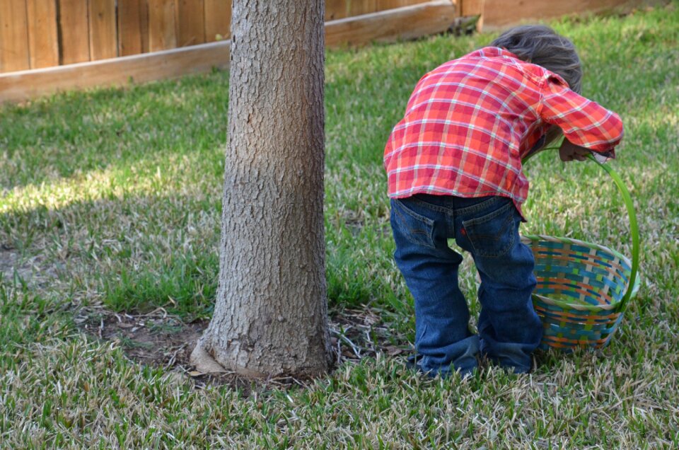 Child easter basket egg hunt