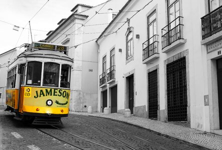 Tram yellow lisbon photo