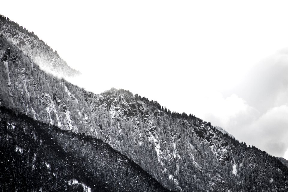 grayscale photo of mountain