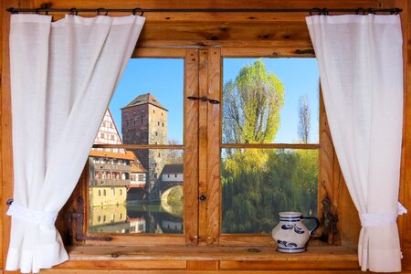 Tower curtain wooden windows photo