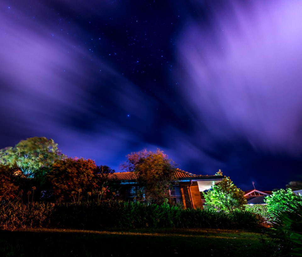 Purple, Cloud streaks, Long exposure