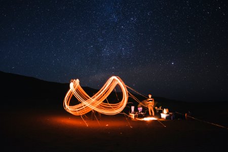 timelapse photography of steel wool fire dancing at night photo