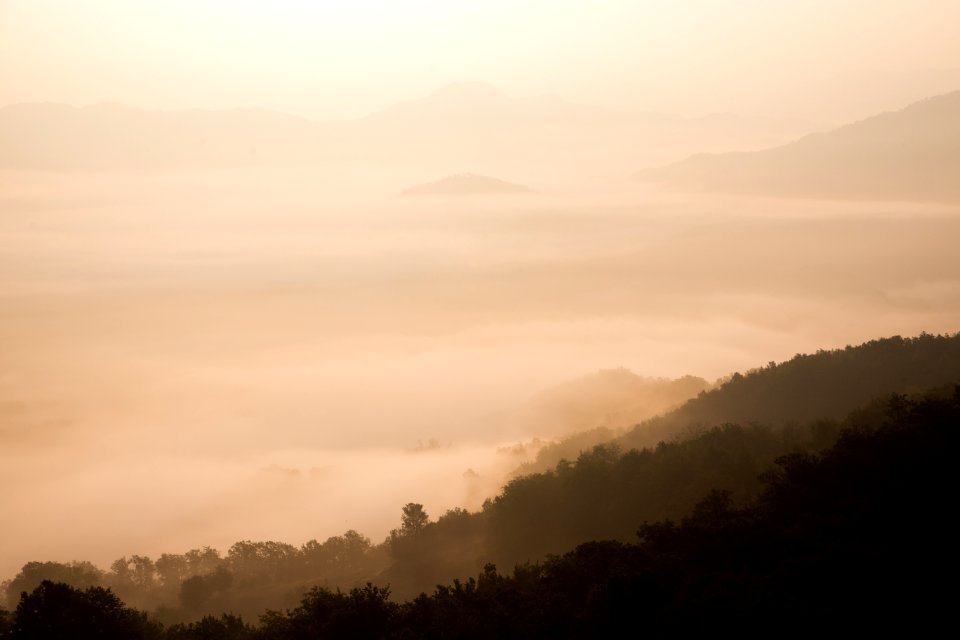 bird's eye view photography of mountain with fogs