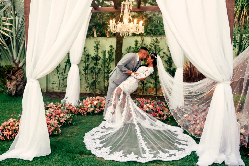 A man and woman getting married.