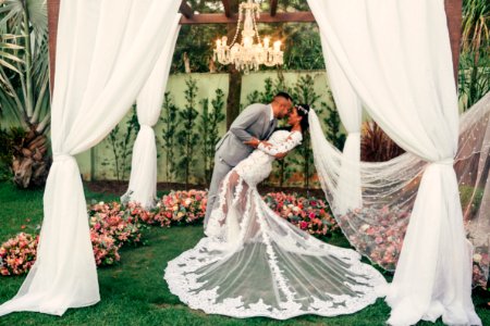 A man and woman getting married.