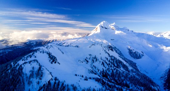 aerial view photography of snow-covered mountain under cloudy sky during daytime photo