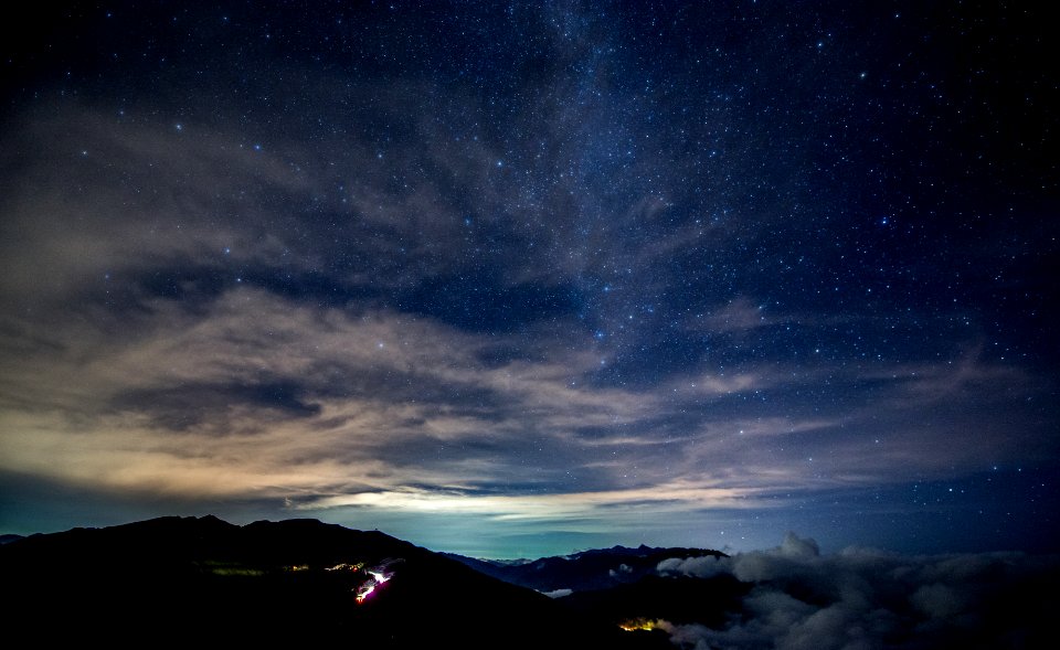 silhouette of mountain under white and gray clouds photo