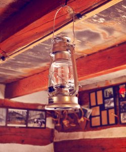 gray steel gas lantern hanged on ceiling photo