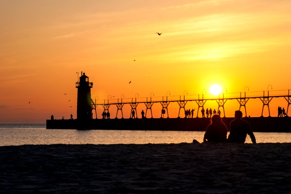 Beach, Lighthouse, Sunset