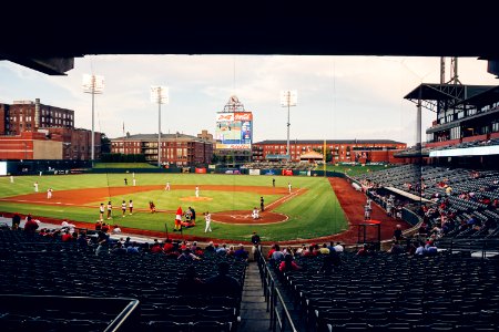 people watching baseball game during daytime photo