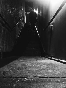 Black  white, Stairs, Silhouette