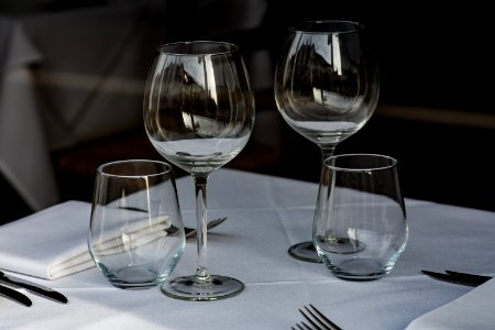 two clear wine glasses