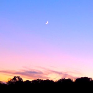 Crescent moon, Moonbeams, Sunset