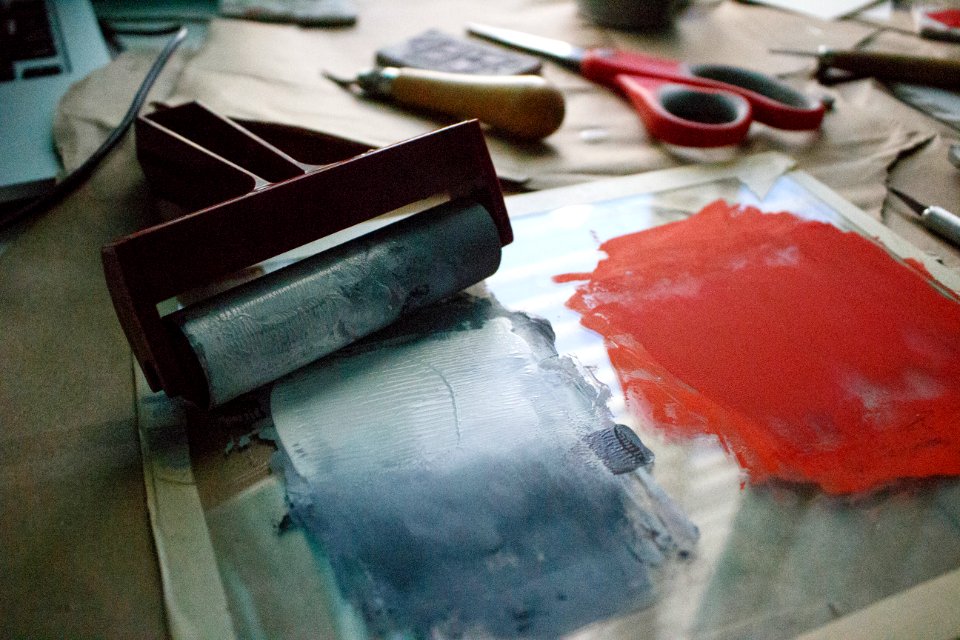 Linocut, Roller, Brown
