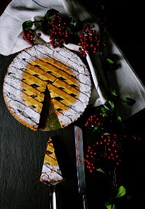 baked sliced cherry pie photo