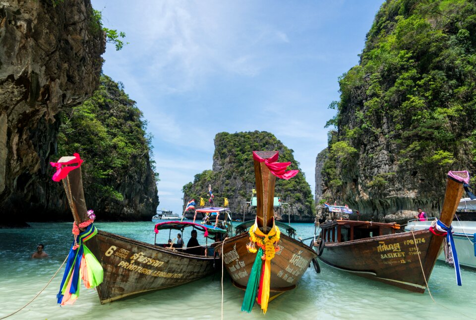 Colorful boats sea water