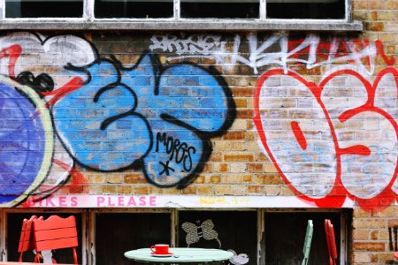 blue and red painted wall photo