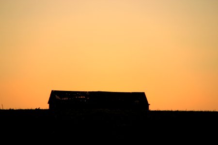 silhouette of house on grass field during sunset photo