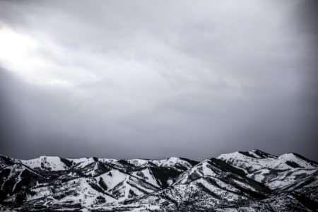 grayscale photo of mountain photo