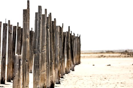 brown wooden fence on white sand during daytime photo