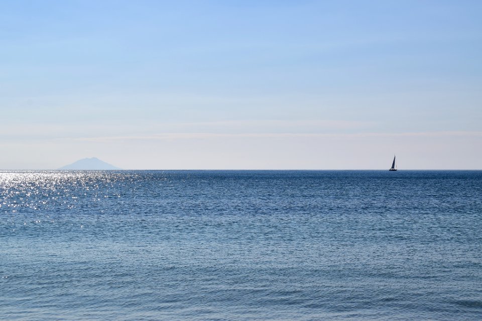 Sea, Minimalism, Sail boat