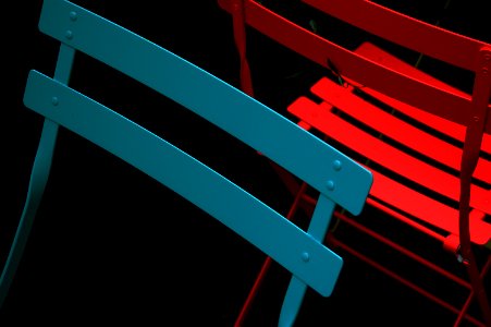 blue and red steel chairs