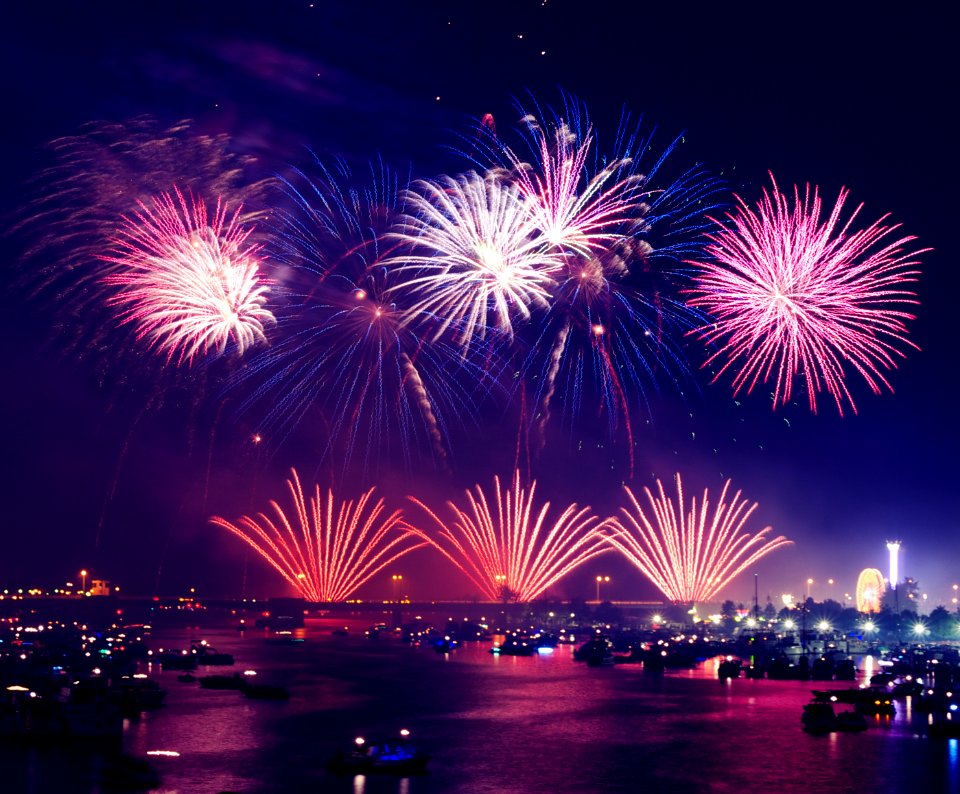fireworks at the city during night
