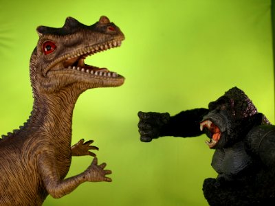Orangutan contre dinosaure, Orangutan against dinosaur, Orango contro dinosauro photo