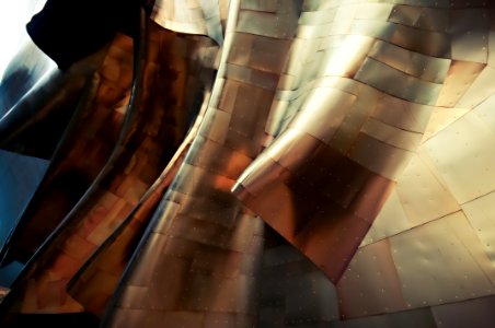 Glossy sheets of metal form abstract shapes in the Experience Music Project Museum photo