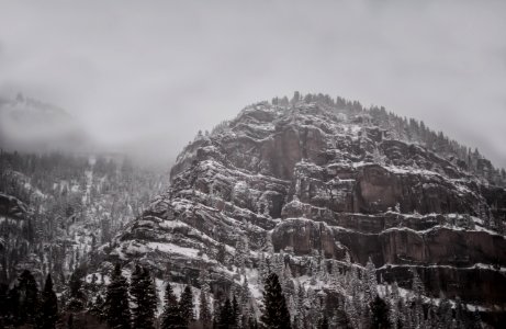 snow covered rocky mountain photo