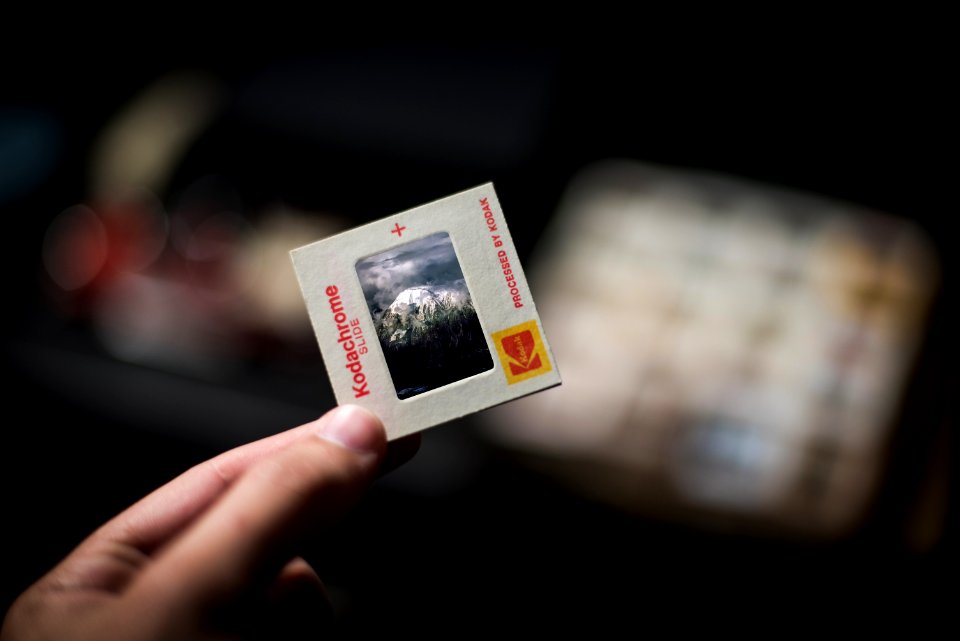 person holding white Kodachrome box