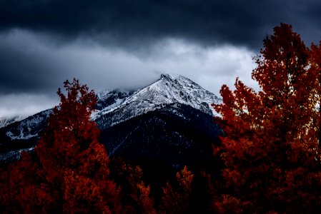 mountain under heavy clouds