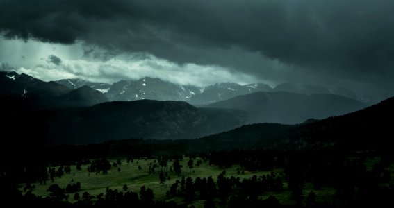 silhouette mountains under cloudy sky photo