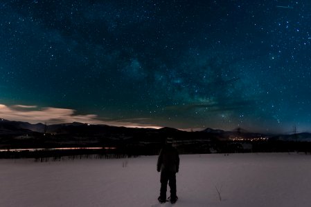 man standing on snow covered area photo