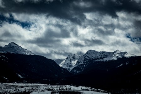 greyscale photography of mountains photo