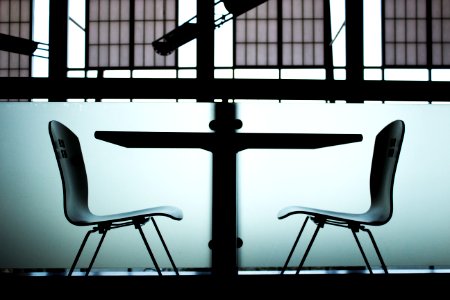 two gray steel chairs