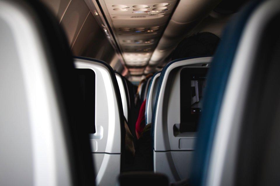 close-up photography of airplane chairs