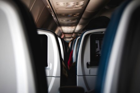 close-up photography of airplane chairs
