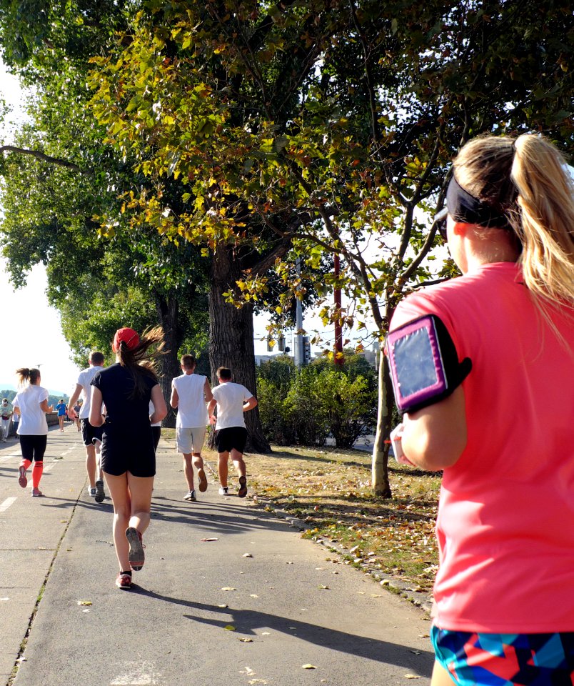 People running a marathon.