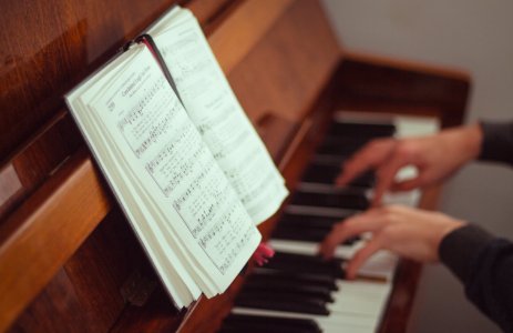 musical notes on piano keys photo