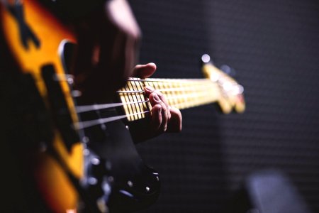 closeup photo of person playing guitar photo