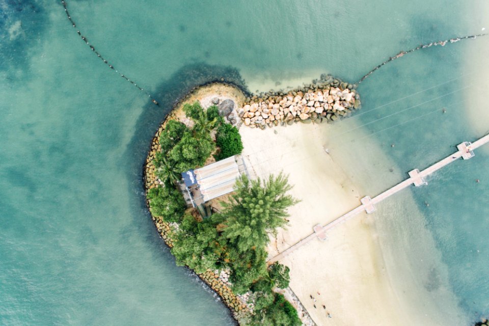 aerial view of island with sea dock