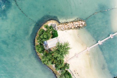 aerial view of island with sea dock photo