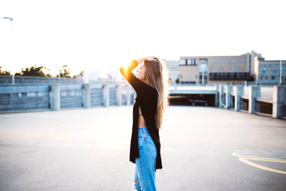 woman in black sweater
