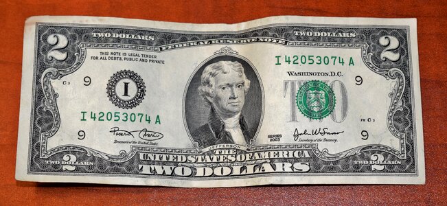 Two dollar bill uncirculated currency photo