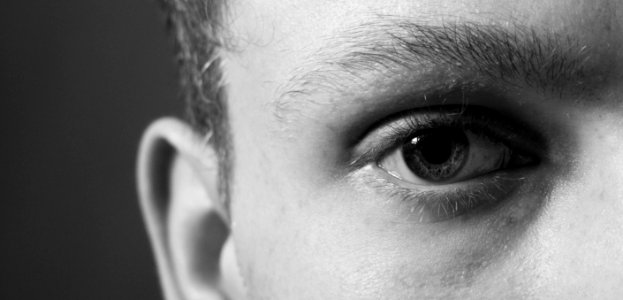 grayscale photography of person's right eye photo