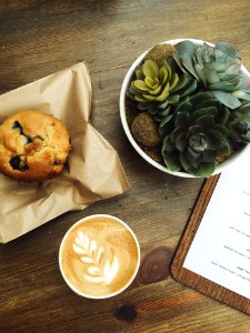 muffin served on brown paper photo