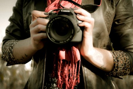black Canon DSLR camera