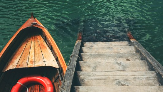 boat near wooden stairs photo